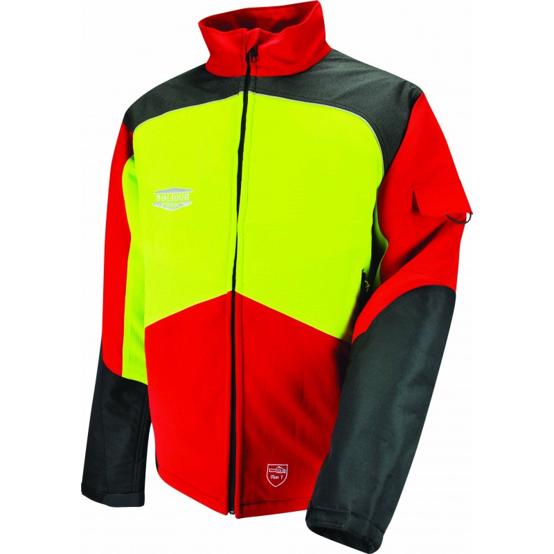 CHAQUETA CON PROTECCIÓN ANTICORTE SOLIDUR COVERE CLASE 1 COLOR ROJO/AMARILLO